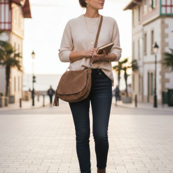 besace croute de cuir couleur taupe style intemporel et basique chic