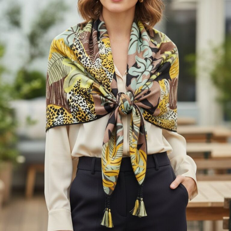 étole forme grand carré imprimé panthère sur son rocher mode ethnique chic marque Palme Paris