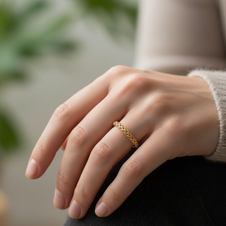 bague fine pour femme plaqué or maille tressée
