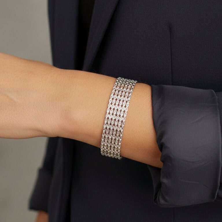 bracelet argent 925 rhodié forme manchette maille chaines pour femme