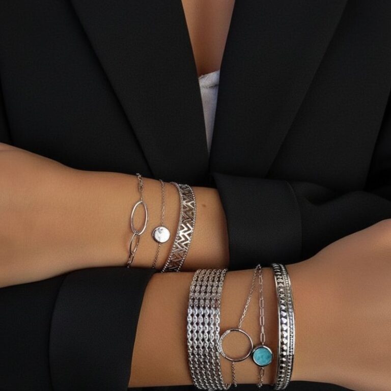 Jonc argent maille chaines