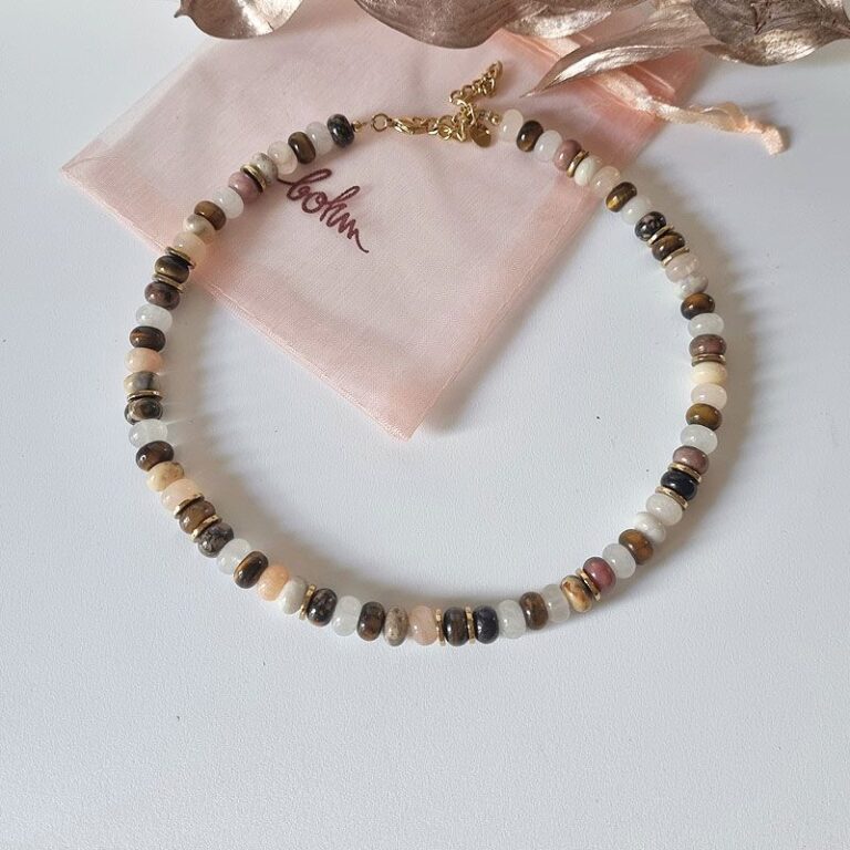 Collier Lina rhodonite & œil de tigre Collier Lina rhodonite & œil de tigre