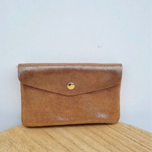 porte monnaie daim pailleté camel