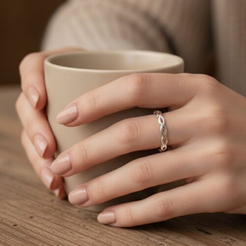 bague pour femme en argent 925 rhodié maille fine ajourée