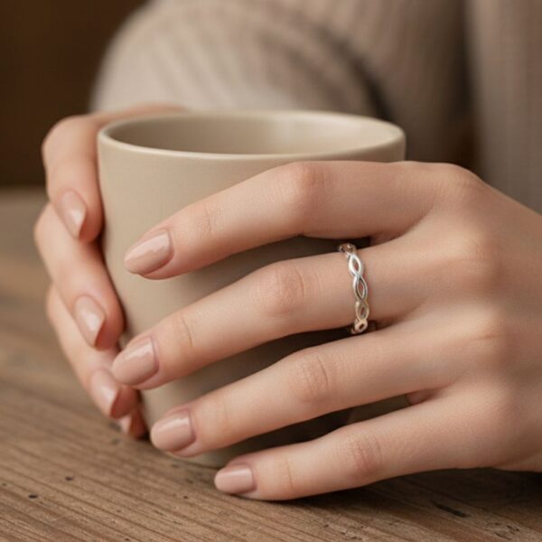 bague pour femme en argent 925 rhodié maille fine ajourée