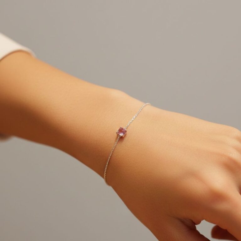 Bracelet argent 925 pierre teintée morganite