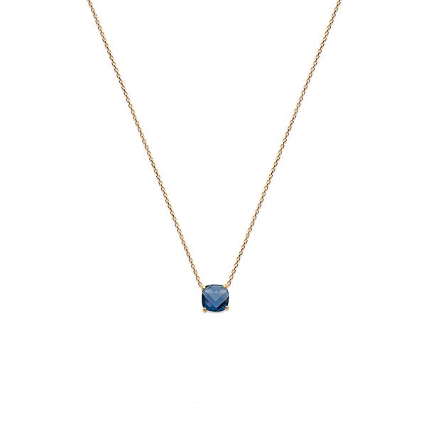 collier ras de cou en plaqué or 18 carats avec pendentif pierre nano facettée et teintée en bleu saphir