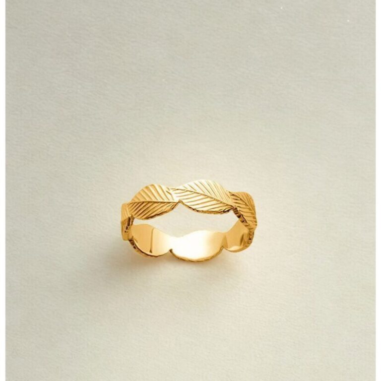 bague plaqué or 18 carats pour femme motif feuille torsadée