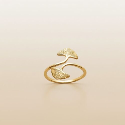 bague pour femme plaqué or 18 carats motif feuille de ginkgo