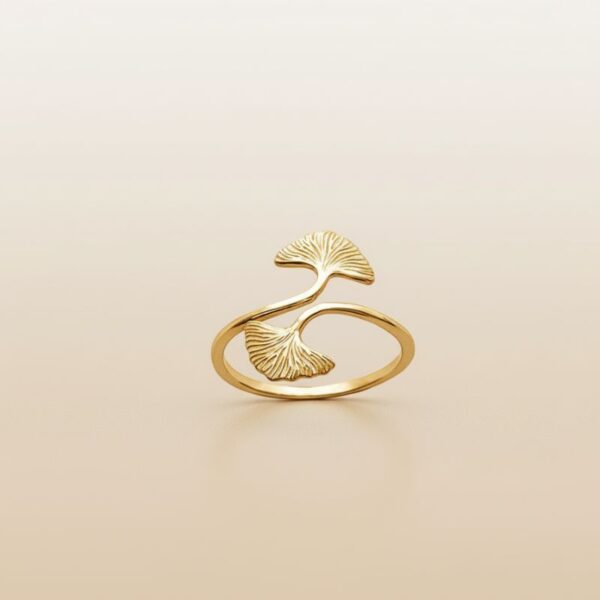 bague pour femme plaqué or 18 carats motif feuille de ginkgo