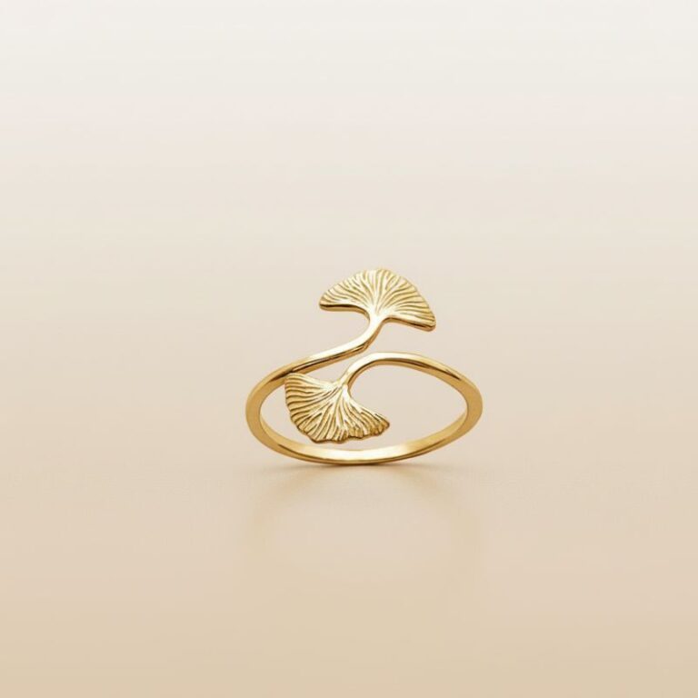 bague pour femme plaqué or 18 carats motif feuille de ginkgo