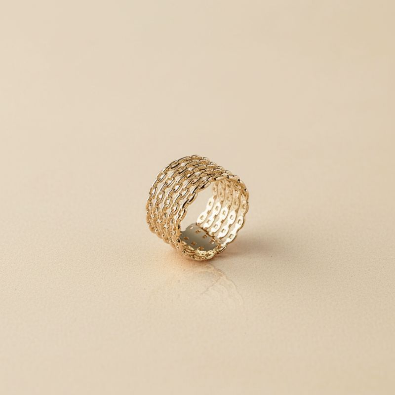 bague anneau pour femme en plaqué or 18 carats motif 5 rangs maillage chaine