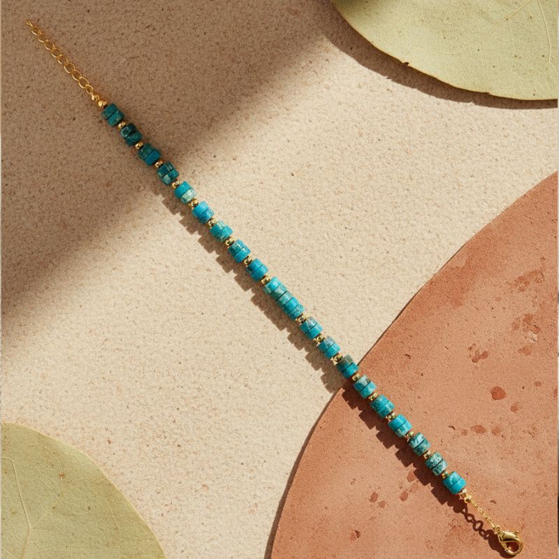 bracelet pour femme en plaqué or 18 carats avec pierre jaspe bleu