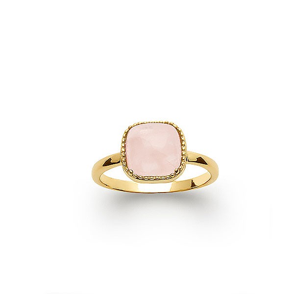 bague femme en plaqué or 18 carats ornée d’une pierre de quartz rose