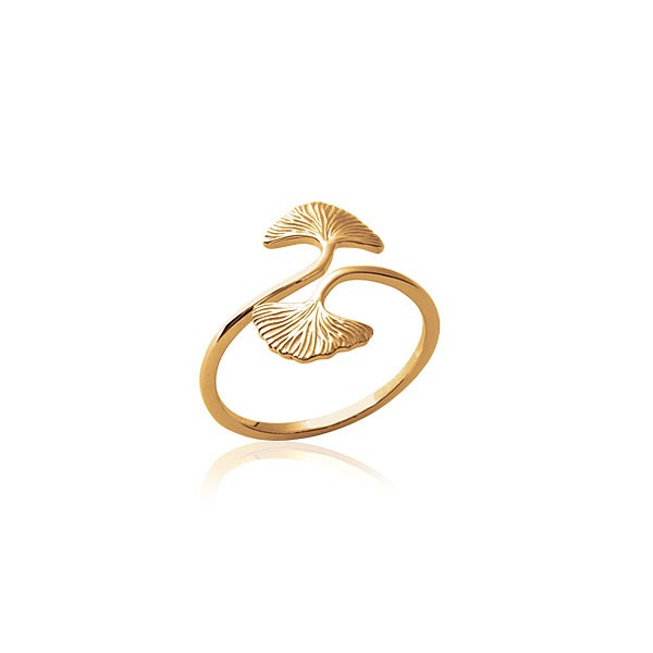 Bague plaqué or ginkgo