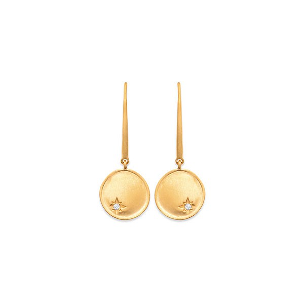 boucles d'oreilles en plaqué or brossé orné d'une médaille avec étoile zirconium blanc