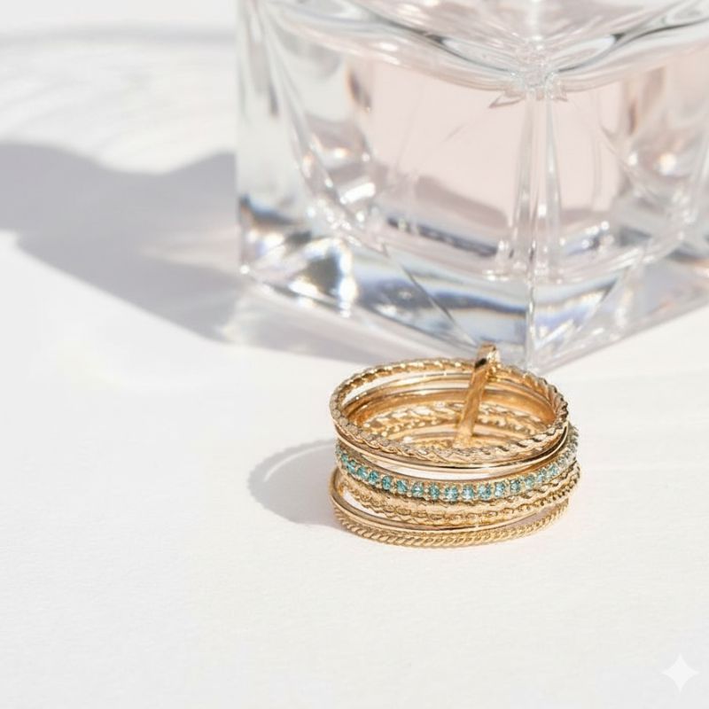 bague semainier élégante en plaqué or 18 carats, décorée de zirconiums bleus étincelants