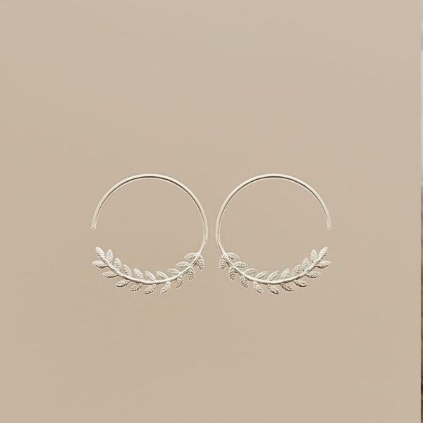 boucles d'oreilles créoles en argent 925 motif épi de laurier