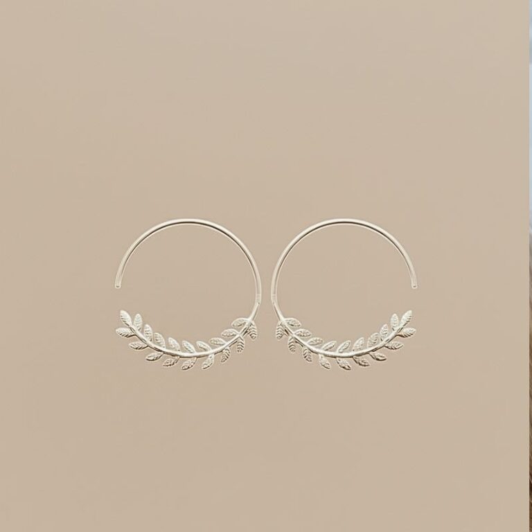 boucles d'oreilles créoles en argent 925 motif épi de laurier
