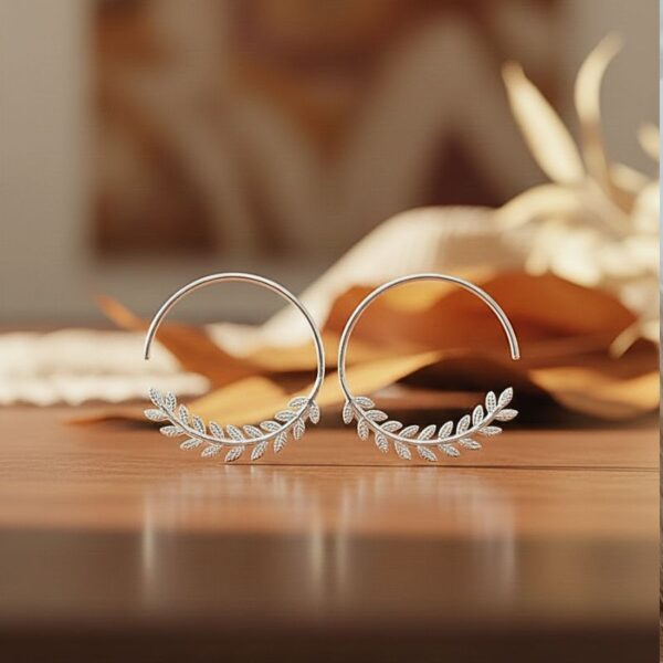 boucles d'oreilles créoles en argent 925 motif épi de laurier