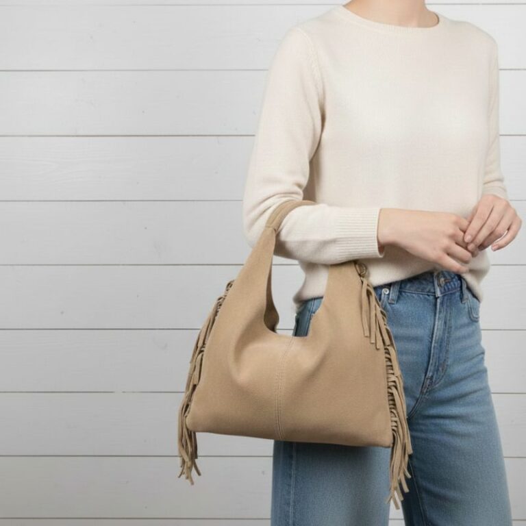 Mini sac demi lune à franges Giordana