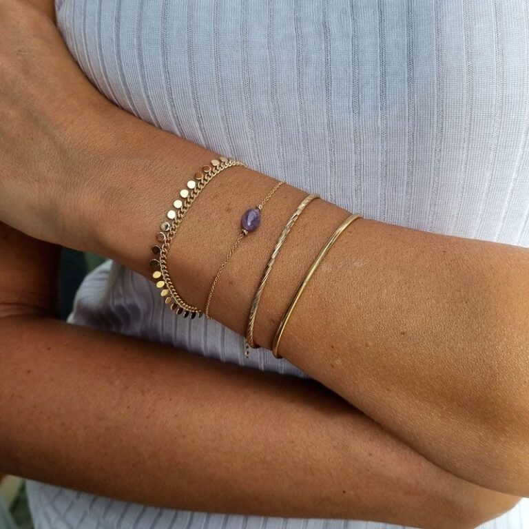 bracelet pour femme plaqué or 18 carats avec pierre améthyste ovale