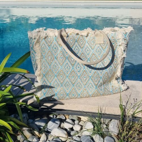 cabas d'été tissé turquoise piscine hossegor