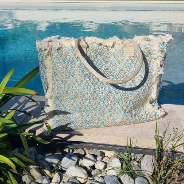 cabas d'été tissé turquoise piscine hossegor