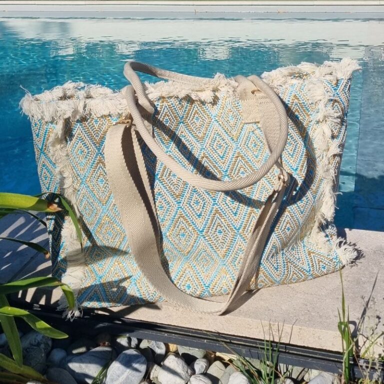 cabas d'été tissé turquoise piscine hossegor