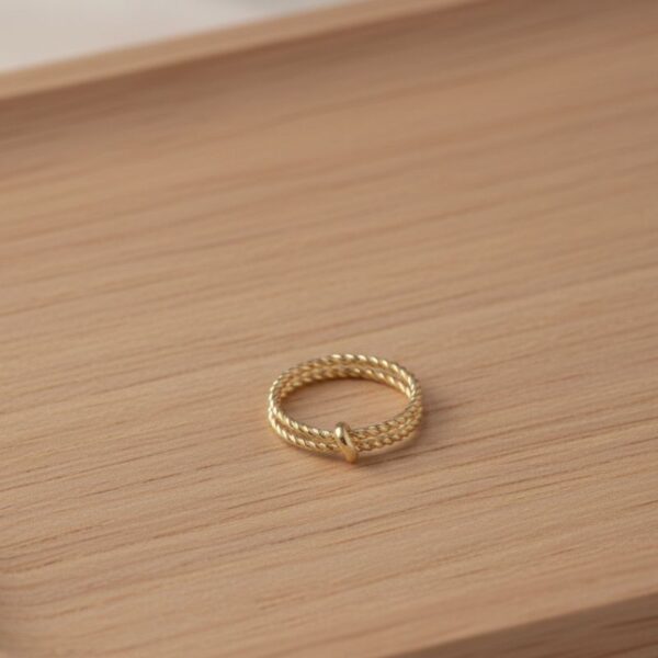 bague femme plaqué or 18 carats 2 anneaux fins tressés