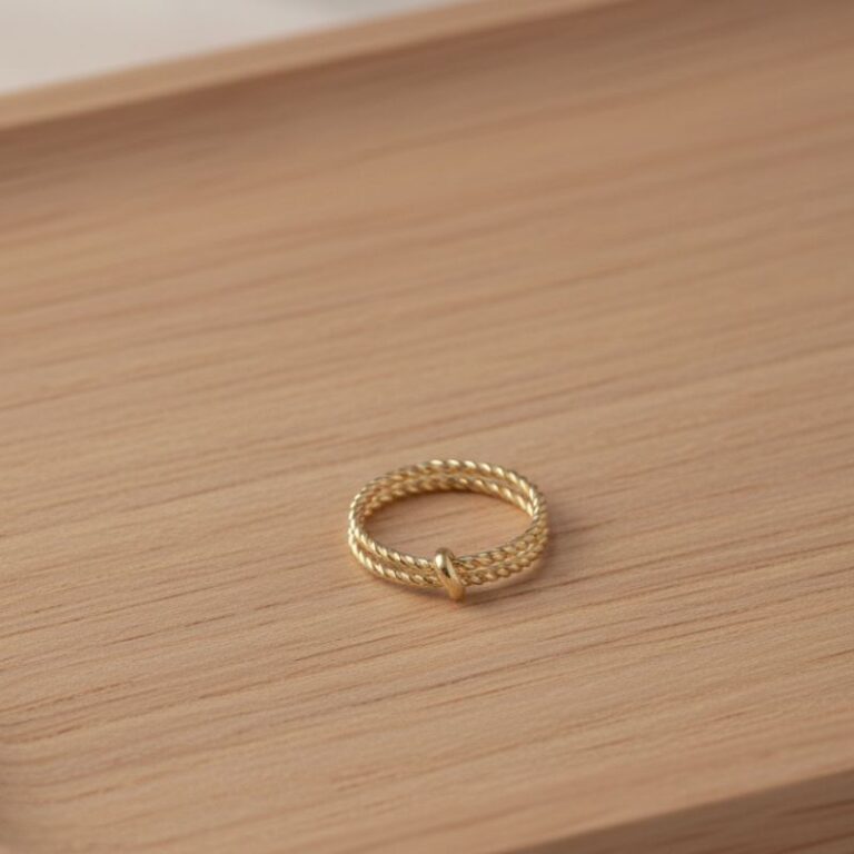 bague femme plaqué or 18 carats 2 anneaux fins tressés
