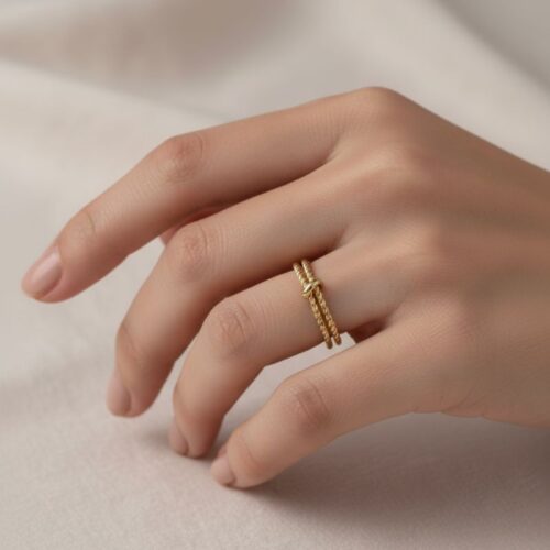 bague femme plaqué or 18 carats 2 anneaux fins tressés