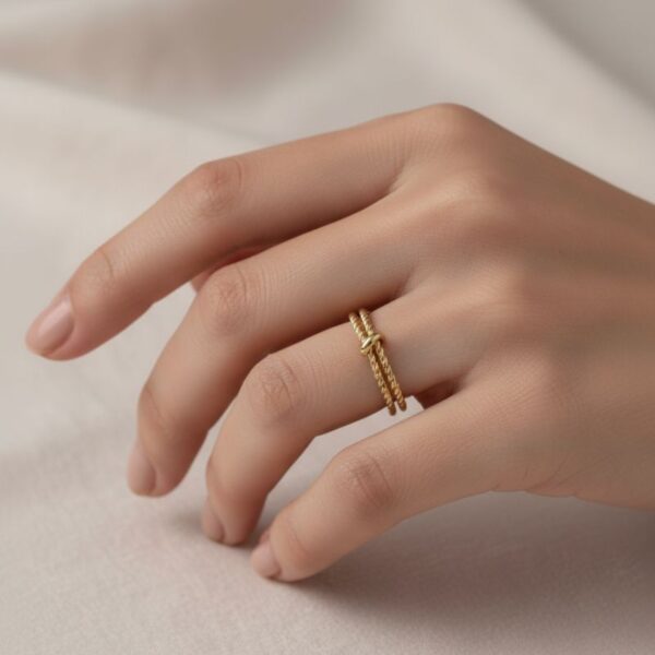 bague femme plaqué or 18 carats 2 anneaux fins tressés