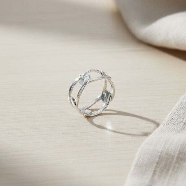 bague pour femme en argent 925 rhodié anneau composé de gros maillons