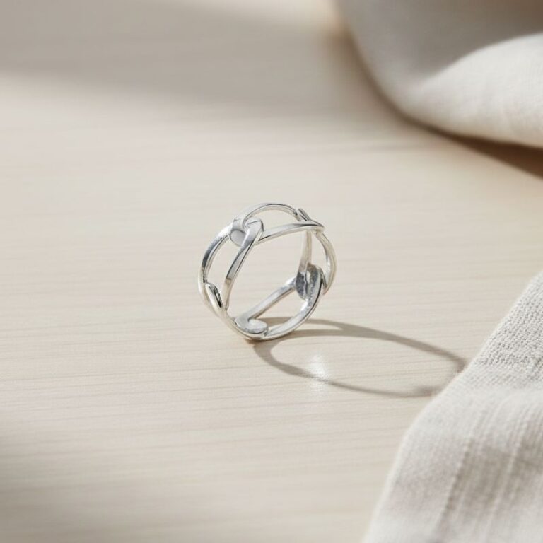 bague pour femme en argent 925 rhodié anneau composé de gros maillons