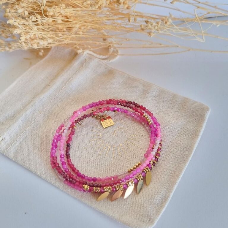 bracelet multitours quartz rose