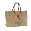 Grand sac cabas XL Sel de Mer en toile recyclée tabac et cuir, style vintage marque Terre Rouge