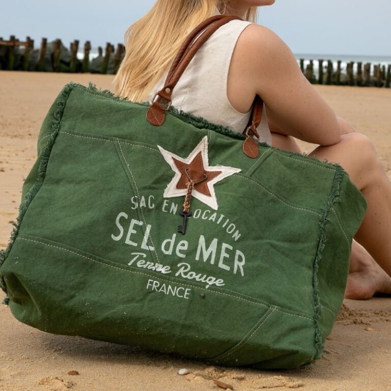 sac cabas de plage xl vert cactus