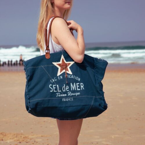 sac cabas de plage xl sel de mer bleu petrole