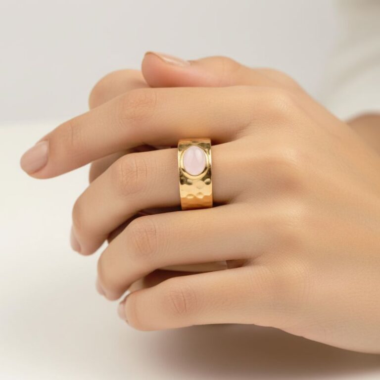 bague pour femme plaqué or 18 carats pierre quartz rose sertie bague pour femme plaqué or 18 carats pierre quartz rose sertie