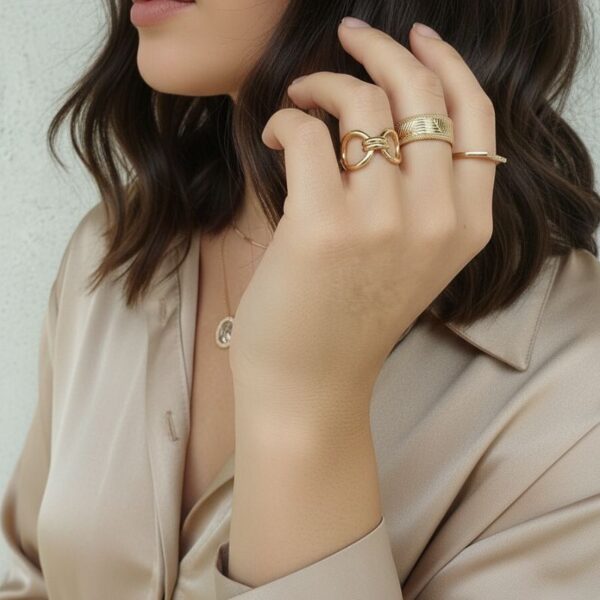 bague pour femme plaqué or 18 carats anneau large contour ciselé motif végétal