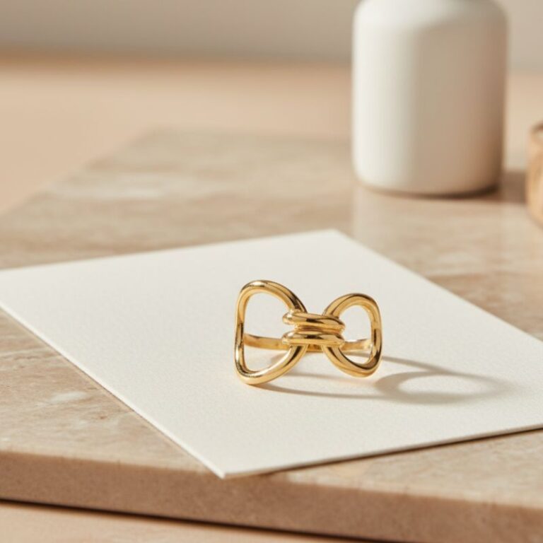 bague en plaqué or 18 carats au design moderne, composée de deux cercles entrelacés