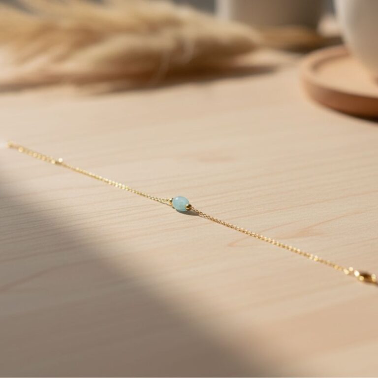 bracelet en plaqué or 18 carats pour femme avec pierre ovale en amazonite