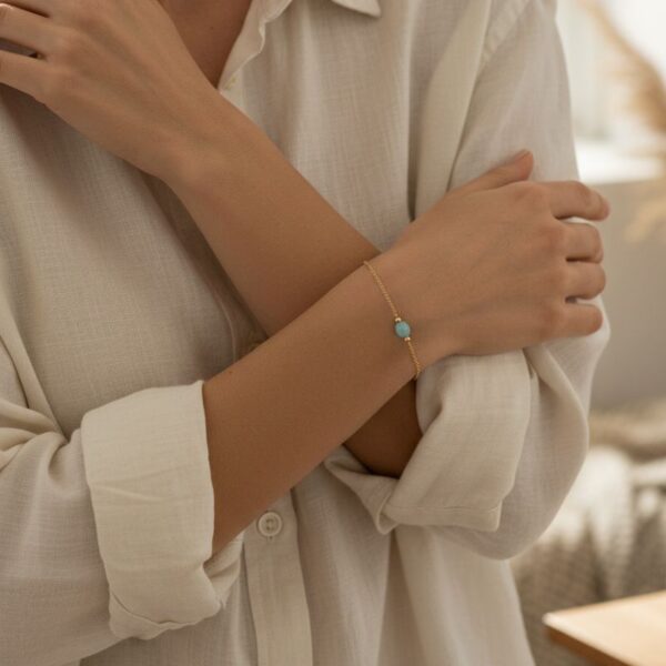 bracelet en plaqué or 18 carats pour femme avec pierre ovale en amazonite