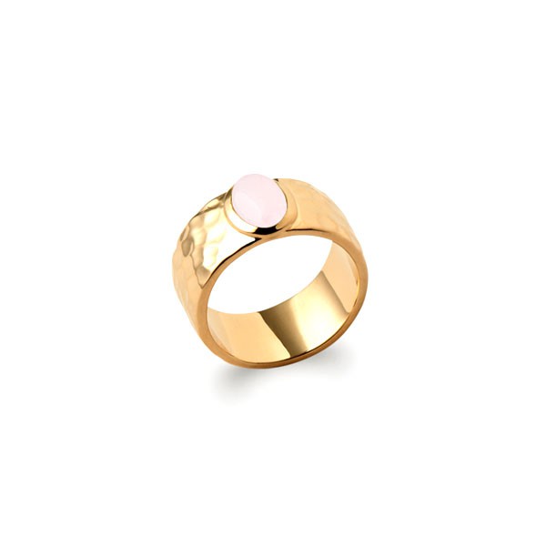 bague pour femme plaqué or 18 carats pierre quartz rose sertie