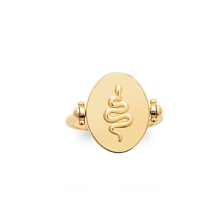 bague pour femme plaqué or 18 carats médaille email noir motif serpent reversible bague pour femme plaqué or 18 carats médaille email noir motif serpent reversible