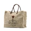 sac cabas plage toile et cuir beige