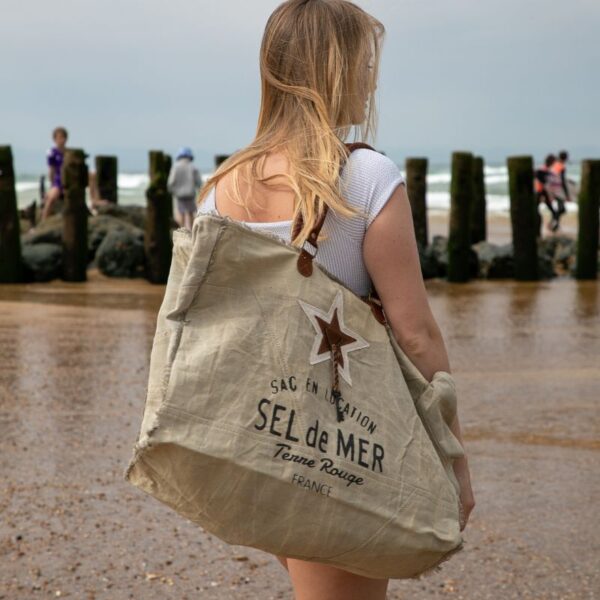 grand cabas de plage toile et cuir beige