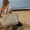 sac cabas de plage oversize rayé beige