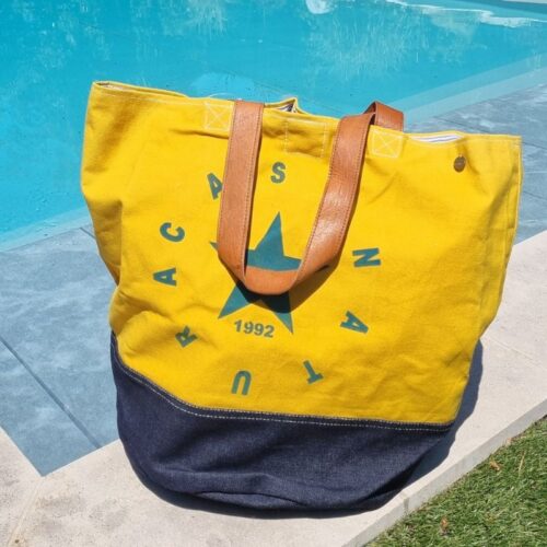 sac de plage toile neuve recyclée imprimé 1992 style vintage chic pour plage ou piscine
